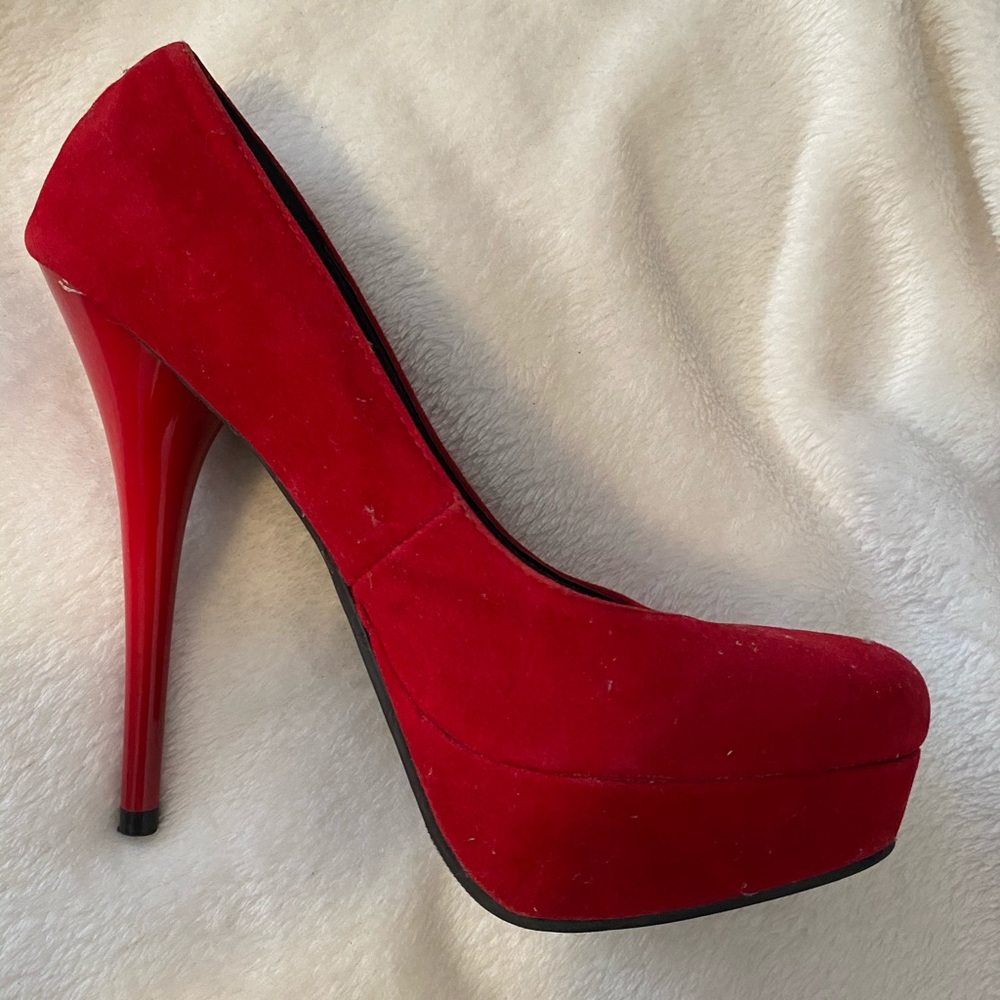 Faux suede red heels